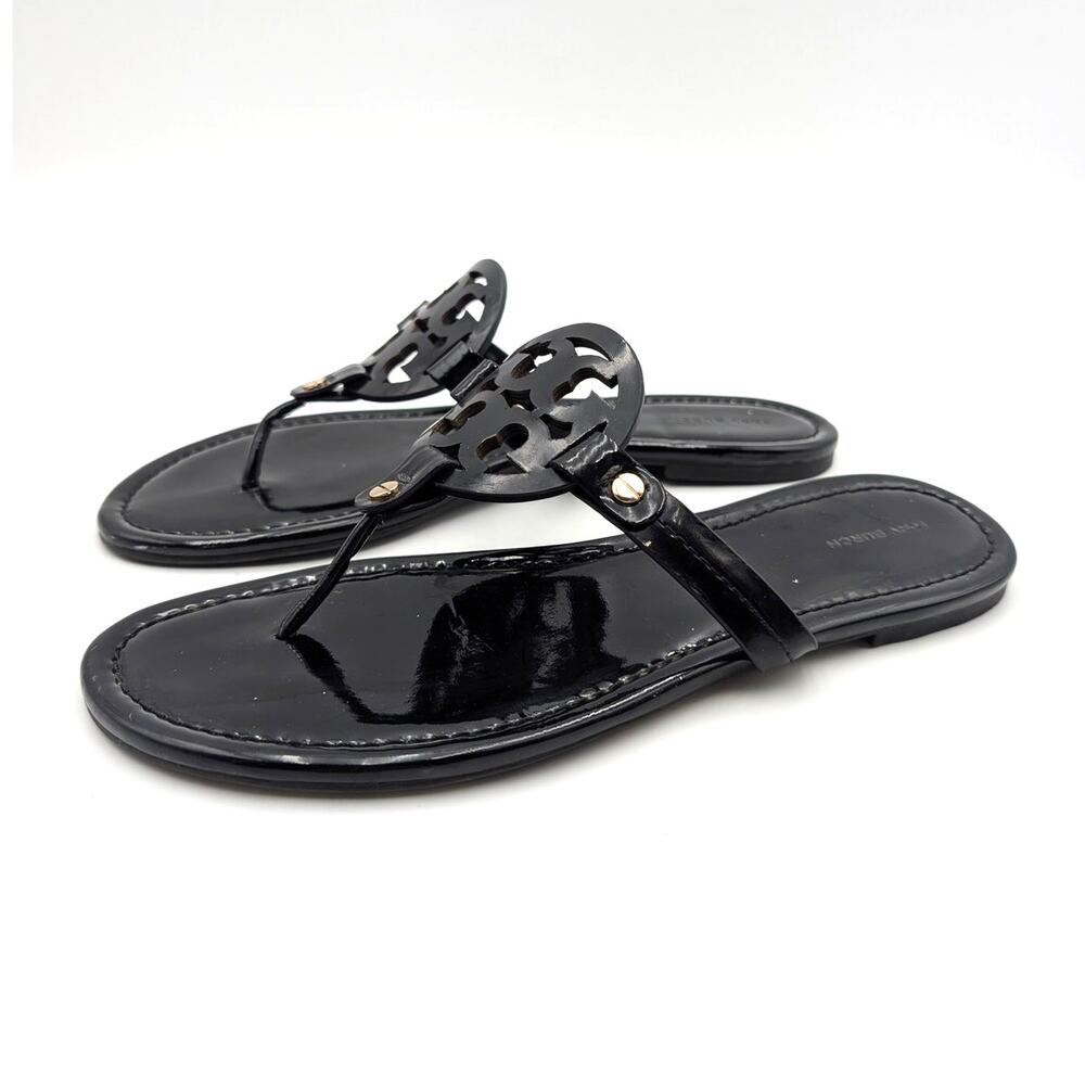 Tory Burch Miller Sandal Flip Flops Women's Black Leather Size US10M EU40.5